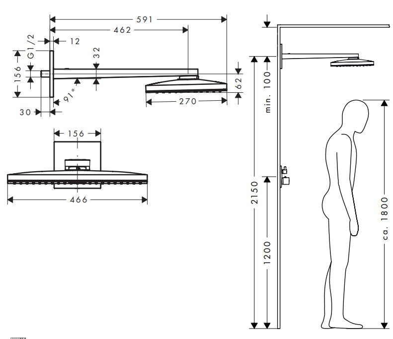 Hansgrohe Rainmaker Select hoofddouche 46 cm, 1jet, douchearm 46 cm, wit/chroom 24003400