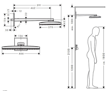 Hansgrohe Rainmaker Select hoofddouche 46 cm, 1jet, douchearm 46 cm, wit/chroom 24003400