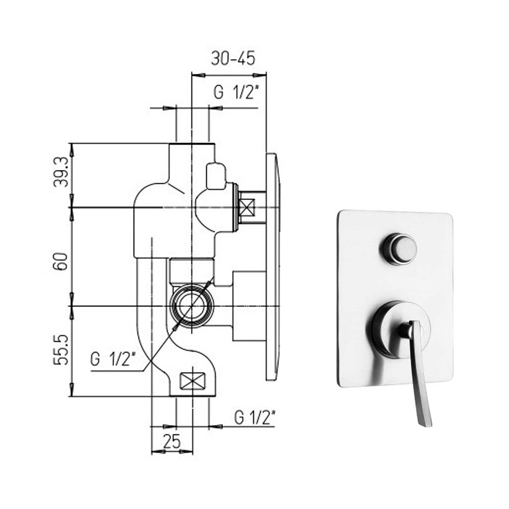 Paini Crux inbouw douche/badkraan met omstel chroom