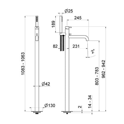Bleu Label Viborg Steel vrijstaande badmengkraan RVS