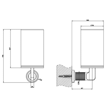 Gessi Inciso wandgemonteerde houder met vaste beker wit, geborsteld messing PVD