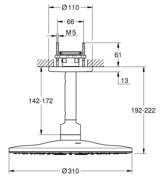 Grohe Rainshower Smartactive Ø310 hoofddouche 2 stralen rond met plafondbevestiging, Super Steel 26477DC0