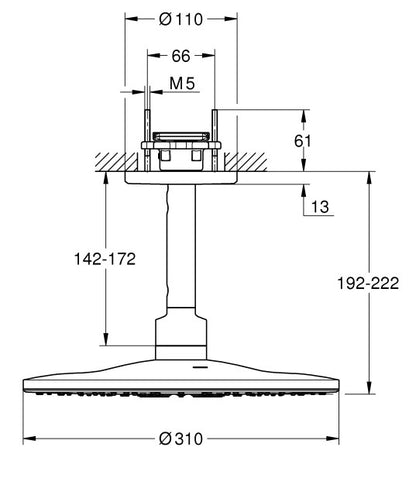 Grohe Rainshower Smartactive Ø310 hoofddouche 2 stralen rond met plafondbevestiging, Super Steel 26477DC0