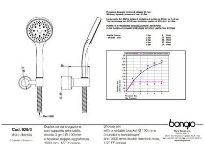 Bongio Wellness Handdouche Set – 3 Functies met Doucheslang en Wanduitlaat, chroom
