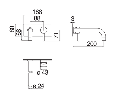 Nobili Live design 2 gats wandmengkraan met afdekplaat chroom