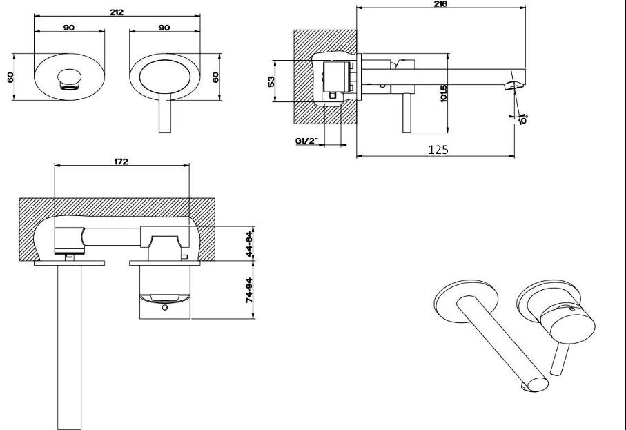 Gessi Ovale inbouw 2-gats wastafelmengkraan met korte uitloop 125 mm chroom