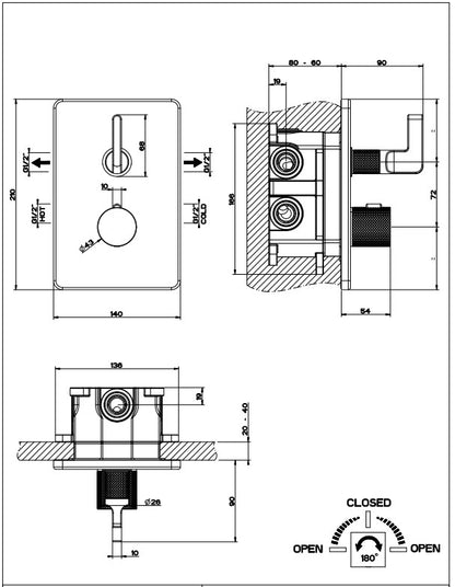 Gessi Incisso L design inbouw douchthermostaat afbouwdelen 2-weg, chroom
