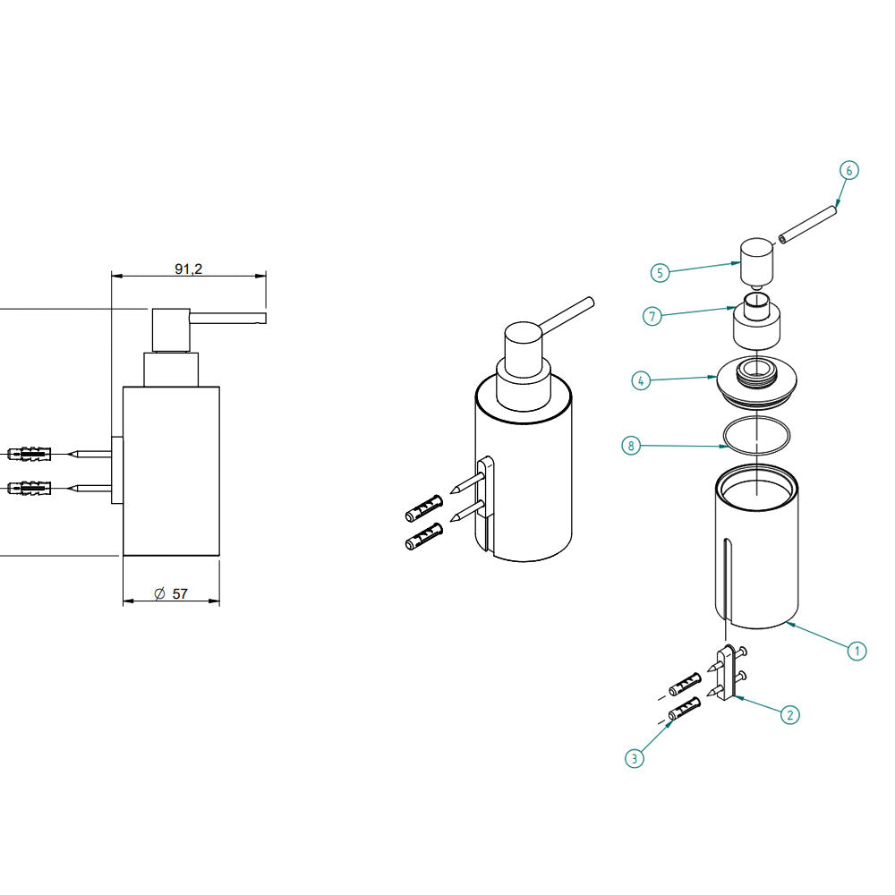 Treemme Tag zeep lotion dispenser wandmontage mat nikkel