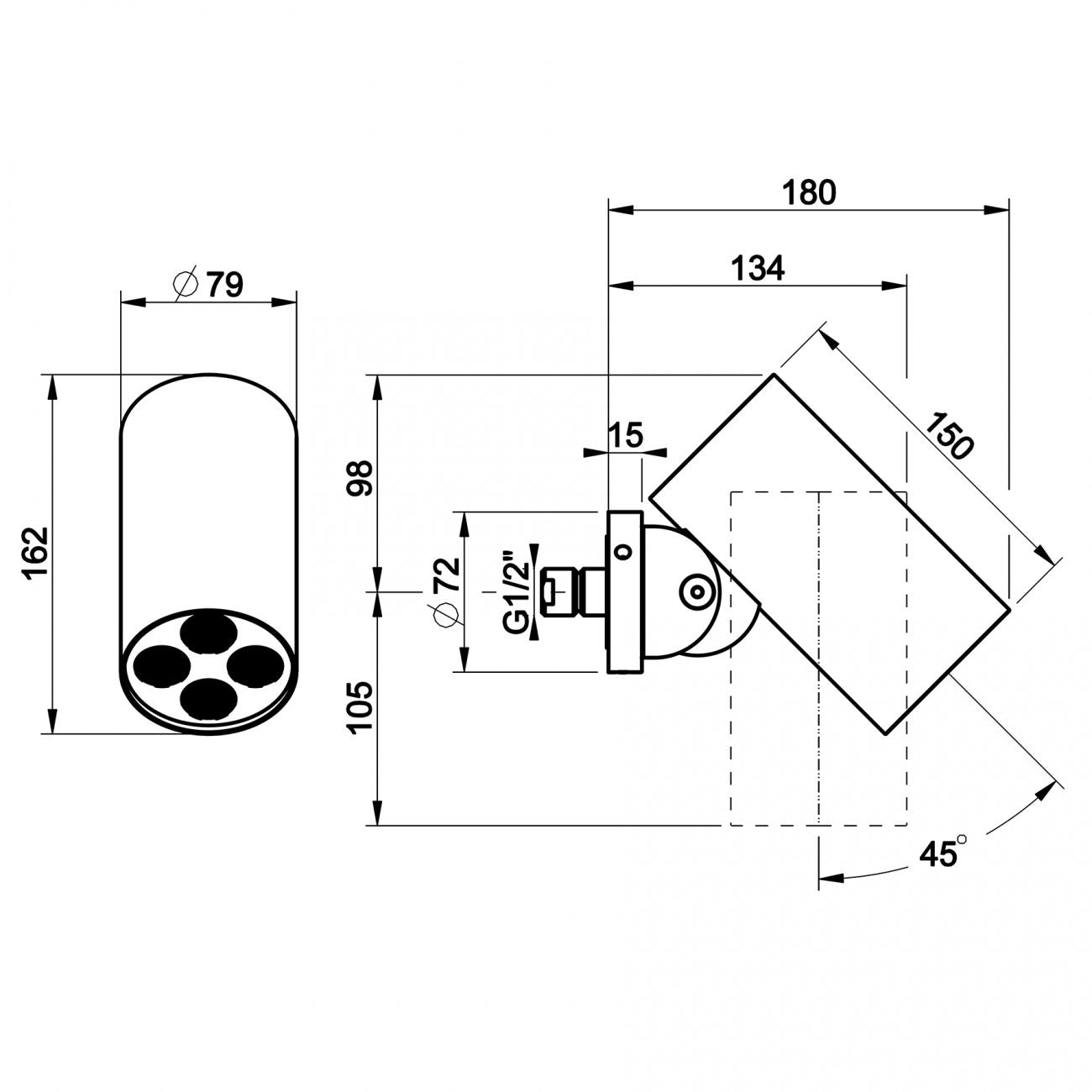 Gessi Spotwater 316 inbouw doucheset met Multispray functie hoofddouche zonder omstel, Geborsteld RVS
