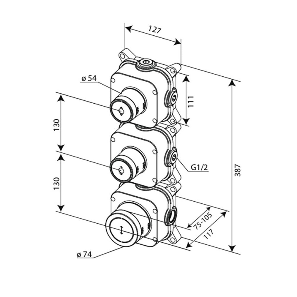 Damixa Silhouet inbouw douchethermostaatset met 2 stopkranen, complete set, chroom uitvoering