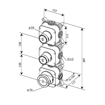 Damixa Silhouet inbouw douchethermostaatset met 2 stopkranen, complete set, chroom uitvoering