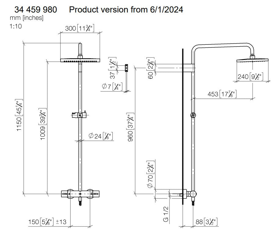 Dornbracht Symetrics Showerpipe, douchekolom met thermostaatkraan zonder handdouche - Geborsteld brons