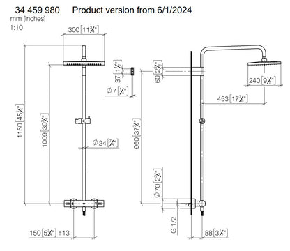 Dornbracht Symetrics Showerpipe, douchekolom met thermostaatkraan zonder handdouche - Geborsteld brons