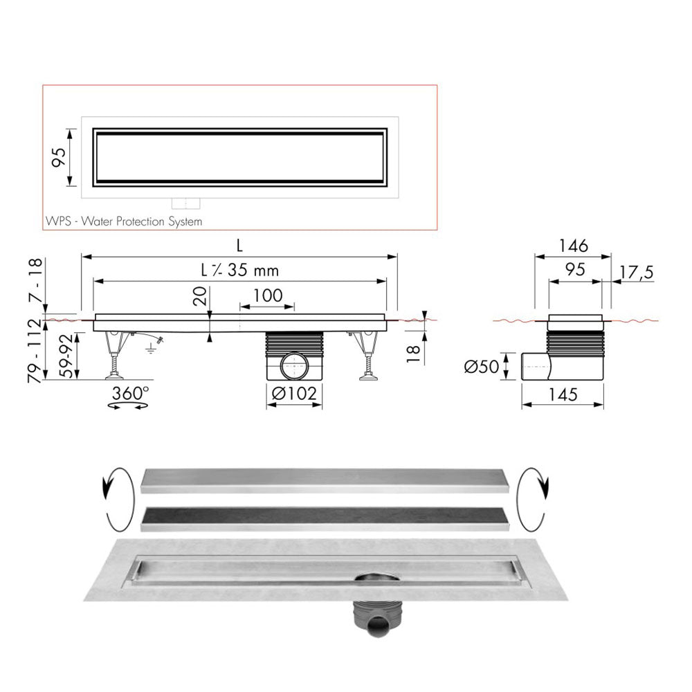 Easy Drain Multi TAF/Wall douchegoot 80cm, RVS