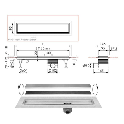 Easy Drain Multi TAF/Wall douchegoot 80cm, RVS
