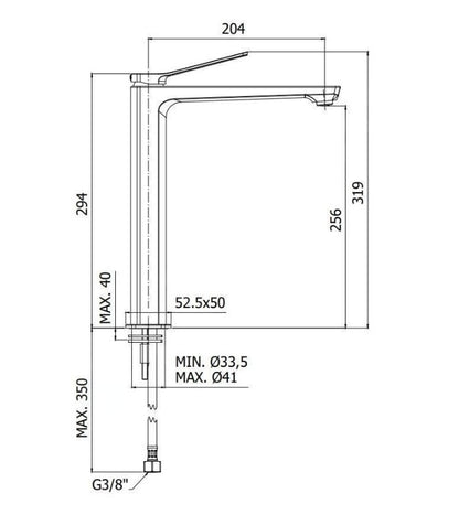 Paffoni Tilt highriser design verhoogd wastafelkraan RVS