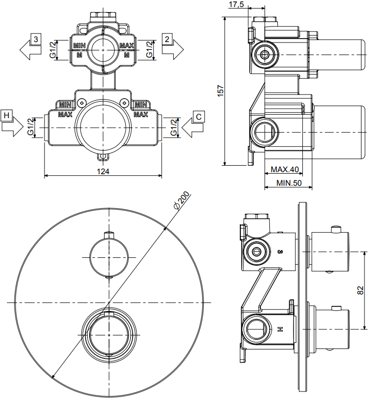 Paffoni Light LIQ018NO Inbouw Thermostatische Douchekraan met 2-weg Functies Mat Zwart