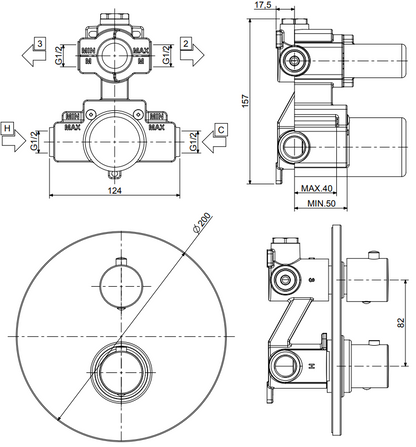Paffoni Light LIQ018NO Inbouw Thermostatische Douchekraan met 2-weg Functies Mat Zwart