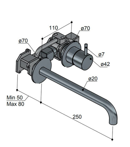 Hotbath Cobber CB005EXT wastafelmengkraan afbouwdeel met 25 cm uitloop, geborsteld koper