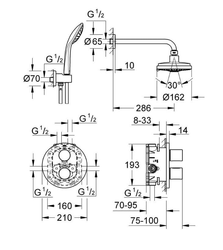 Grohe Grohtherm 3000 Cosmopolitan Perfect Shower inbouw thermostaat doucheset 2-weg, Chroom
