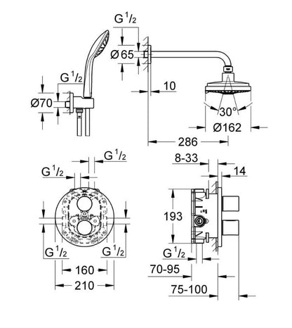 Grohe Grohtherm 3000 Cosmopolitan Perfect Shower inbouw thermostaat doucheset 2-weg, Chroom