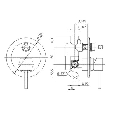 Paini Axia inbouw douche/badkraan met omstel chroom
