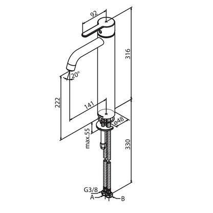 Damixa Silhouet hoge wastafelkraan geschikt voor waskom. chroom