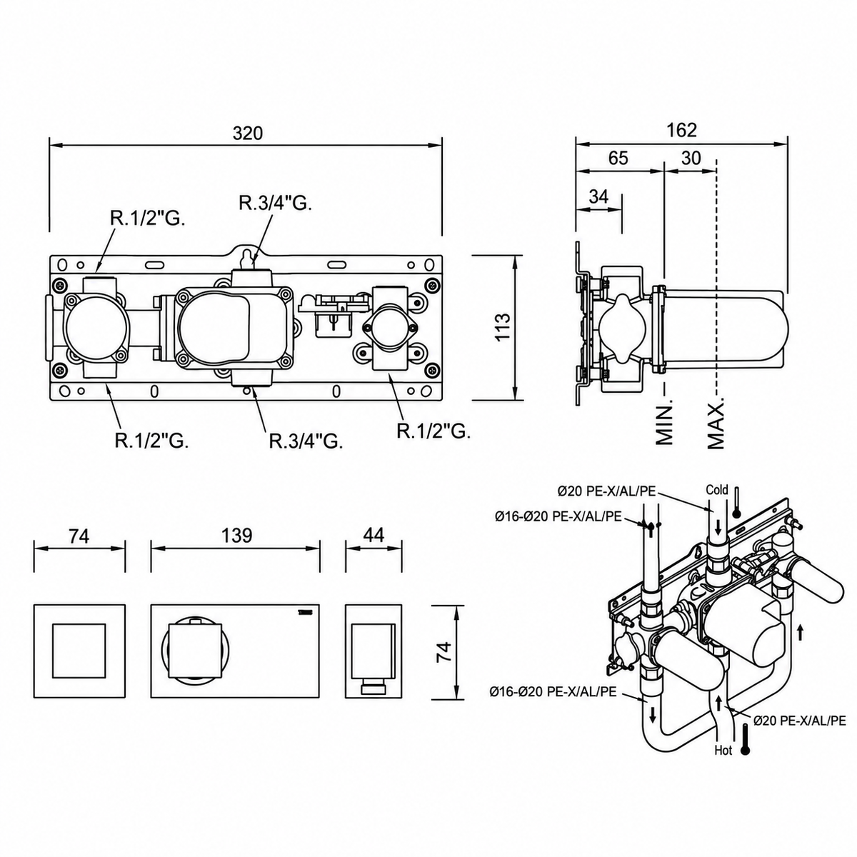 Tres B-System inbouwdoucheset met thermostaat en 30 cm hoofddouche – chroom