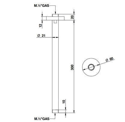 Bongio universeel plafondbevesting, douchearm, plafonduitloop lengte 30 cm, mat nikkel