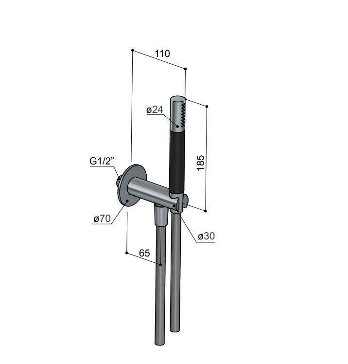 Cobber 70 wanduitlaat 501 met handdouche en doucheslang 1,50 mtr, gepolijst messing PVD