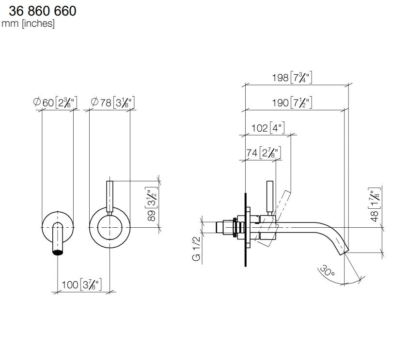 Dornbracht Meta 2-gats wand wastafelmengkraan met rozetten, Champagne 22kt