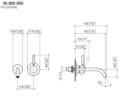 Dornbracht Meta 2-gats wand wastafelmengkraan met rozetten, Champagne 22kt