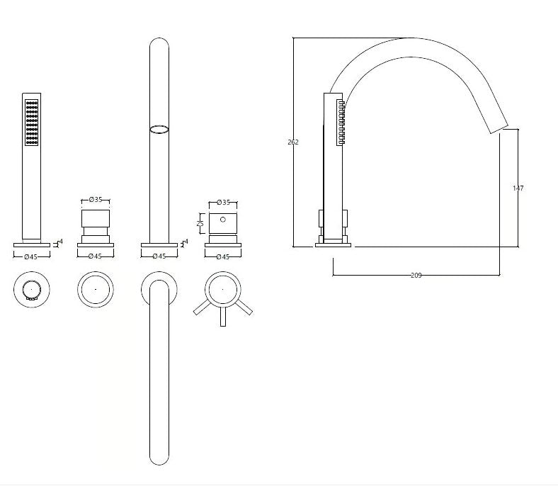 Waterevolution Flow 4-gats Badkraan voor Badrandmontage volledig PVD Gun Metal