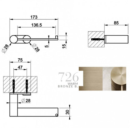 Gessi 316 toiletrolhouder of reserverolhouder, Warm brons geborsteld PVD