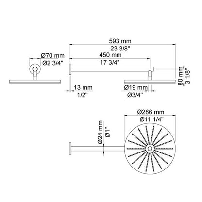 Vola 060-27 hoofddouche met wandarm Ø 286 cm, mat zwart