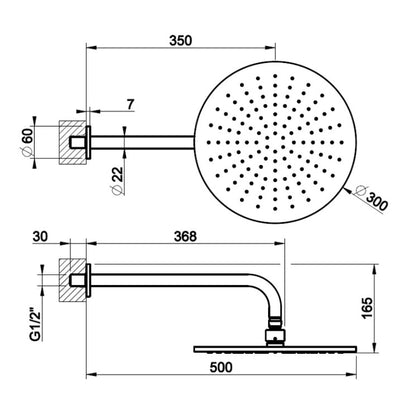 Gessi Emporio Shower hoofddouche 300 mm met wandbevestiging chroom