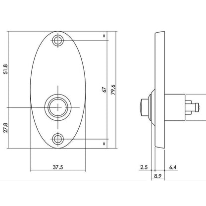 Beldrukker voor deurbel ovaal ellipsmodel in jaren '30 stijl, chroom