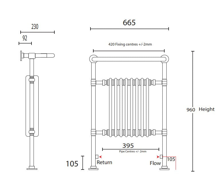 Imperial Malmo 8-balk traditionele radiator – 960 x 665 – chroom/wit – centrale verwarming