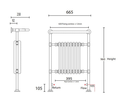 Imperial Malmo 8-balk traditionele radiator – 960 x 665 – chroom/wit – centrale verwarming