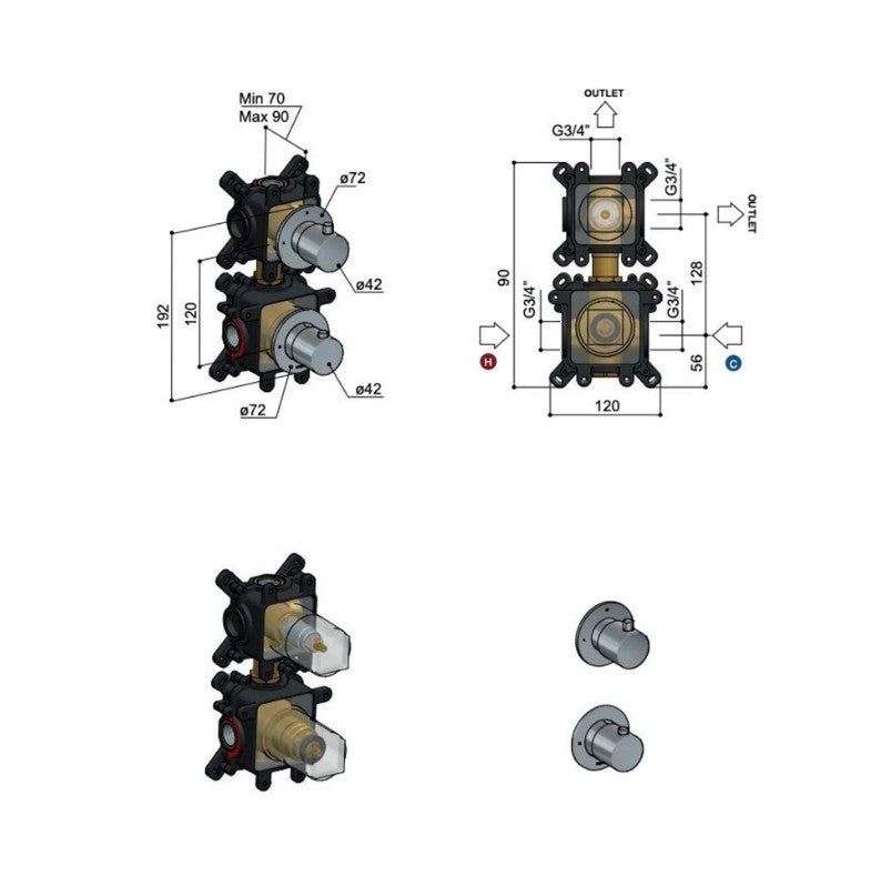 Hotbath Cobber inbouwdeel inbouwthermostaat 2-weg omstel, HBCB7009