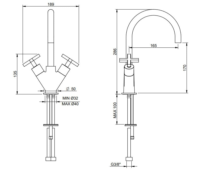 Treemme Basetta Line met kruisgrepen design wastafelkraan chroom