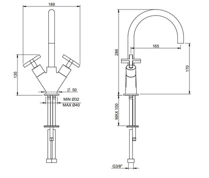 Treemme Basetta Line met kruisgrepen design wastafelkraan chroom