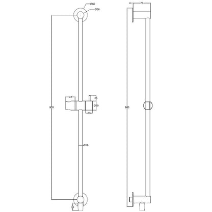 Waterevolution Flow glijstangset met handdouche 800mm met watertoevoer mat zwart T1.661