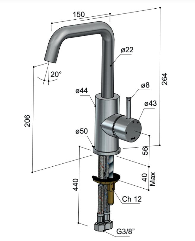 Hotbath Archie AR014 wastafelkraan RVS 316 - Geborsteld Koper PVD