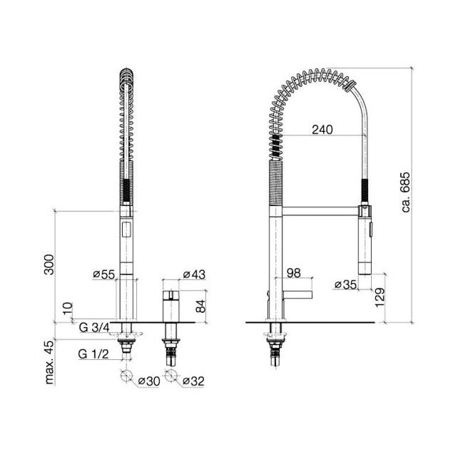 Dornbracht Tara Ultra Profi keukenkraan 2-gatse platina mat (showmodel)