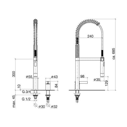 Dornbracht Tara Ultra Profi keukenkraan 2-gatse platina mat (showmodel)