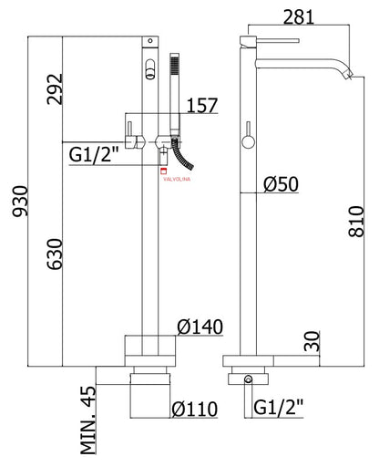 Paffoni Light Vrijstaande bad/douchemengkraan met omsteller en handdouche (inclusief inbouwdeel art. LIG030) mat zwart