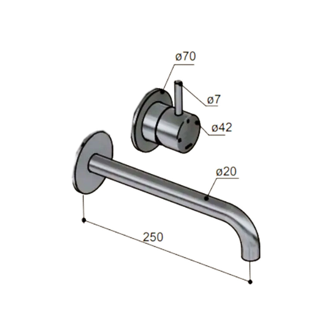 Hotbath Archie AR005EXT wastafelmengkraan afbouwdeel met 25 cm uitloop, geborsteld RVS