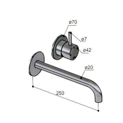 Hotbath Archie AR005EXT wastafelmengkraan afbouwdeel met 25 cm uitloop, geborsteld RVS
