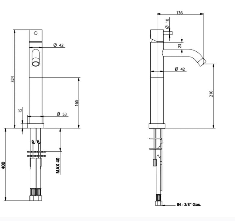 Bongio Squadra SQ104NE opbouw wastafelmengkraan verhoogd, mat zwart